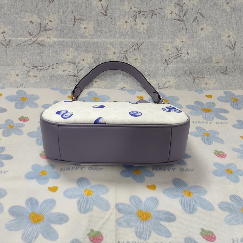 Coach White Mini Shoulder Bag with Lavender and Blue Berry Print - Picture 10 of 12